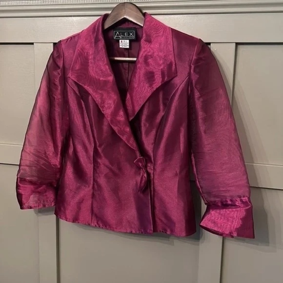Alex Evenings Fuchsia Formal Evening Blazer Jacket Metallic Sheer Size Small - Picture 7 of 11